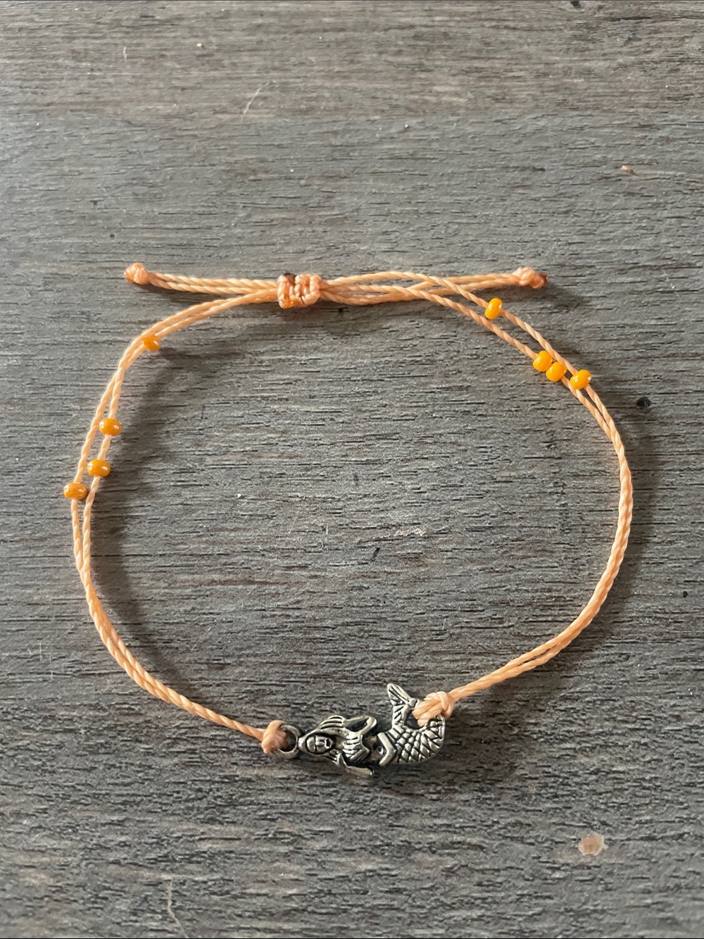 Delicate Peach Beaded Mermaid Charm Bracelet